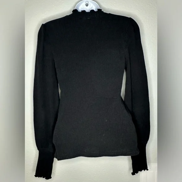 Free People Women’s Black Ribbed Ruffle Mock Neck Sweater Size S/P - Picture 3 of 9